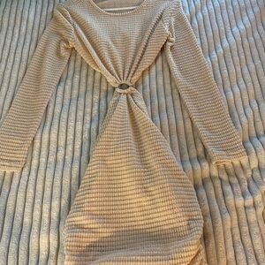 SHEIN Cream Long Sleeve Dress with Ring Detail